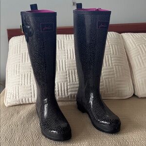 Joules Black Patterned Women's Rain Boots